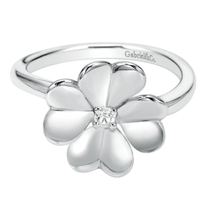 925 Sterling Silver High Polished Flower with White Sapphire Ring