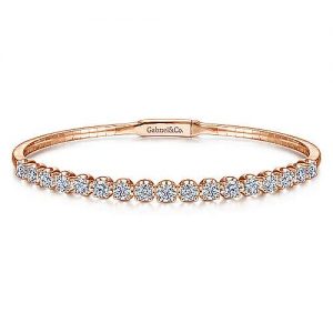 14K Rose Gold Bangle with Round Diamond Stations