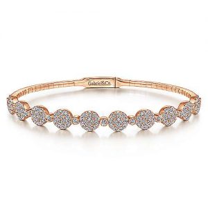 14K Rose Gold Bangle with Round Pavé Diamond Stations