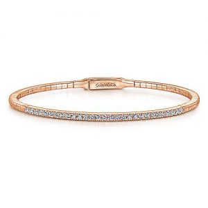 14K Rose Gold Bangle with Single Diamond Row