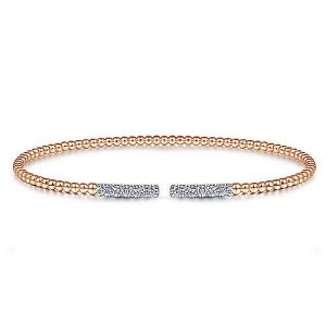 14K Rose Gold Bujukan Bead Cuff Bracelet with Diamond Pavé Bars