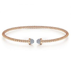 14K Rose Gold Bujukan Bead Cuff Bracelet with Diamond Pavé Caps