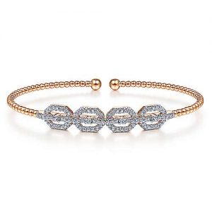 14K Rose Gold Bujukan Bead Cuff Bracelet with Diamond Pavé Links