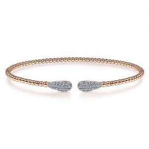 14K Rose Gold Bujukan Bead Cuff Bracelet with Diamond Pavé Teardrops