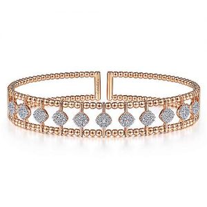 14K Rose Gold Bujukan Bead Cuff Bracelet with Pavé Diamond Connectors