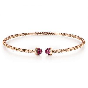 14K Rose Gold Bujukan Bead Cuff Bracelet with Ruby Pavé Caps