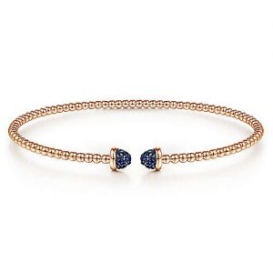 14K Rose Gold Bujukan Bead Cuff Bracelet with Sapphire Pavé Caps