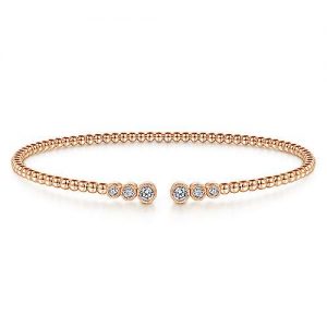 14K Rose Gold Bujukan Bead Split Cuff Bracelet with Bezel Set Diamonds