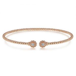 14K Rose Gold Bujukan Split Cuff Bracelet with Diamond Flower Caps