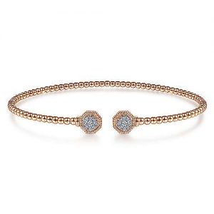14K Rose Gold Bujukan Split Cuff Bracelet with Diamond Pavé Hexagon Caps