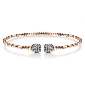 14K Rose Gold Bujukan Split Cuff Bracelet with Pavé Diamond Squares