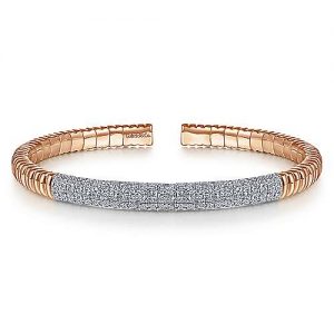 14K Rose Gold Cuff Bracelet with Diamond Pavé Station