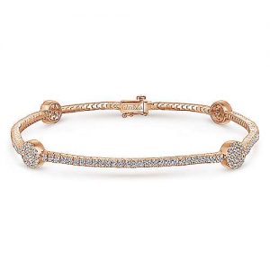 14K Rose Gold Diamond Tennis Bracelet with Round Cluster Stations