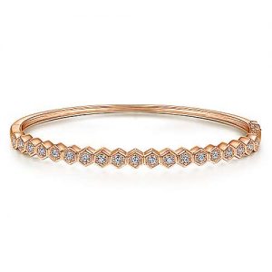 14K Rose Gold Hexagon Set Round Diamond Bangle