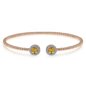 14K Rose Gold Round Citrine and Diamond Halo Bujukan Bangle