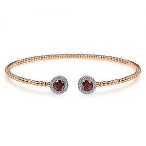 14K Rose Gold Round Garnet and Diamond Halo Bujukan Bangle