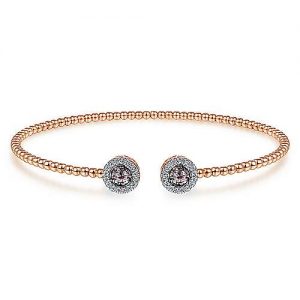 14K Rose Gold Round Manmade Alexandrite and Diamond Halo Bujukan Bangle