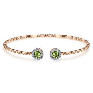 14K Rose Gold Round Peridot and Diamond Halo Bujukan Bangle