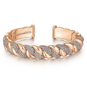 14K Rose Gold Twisted Link Diamond Pavé Cuff Bracelet