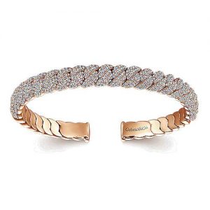 14K Rose Gold Twisted Link Diamond Pavé Cuff Bracelet
