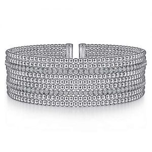 14K White Gold Bujukan Bead Cuff Bracelet with Diamond Channels