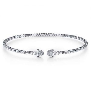 14K White Gold Bujukan Bead Cuff Bracelet with Diamond Pavé Caps