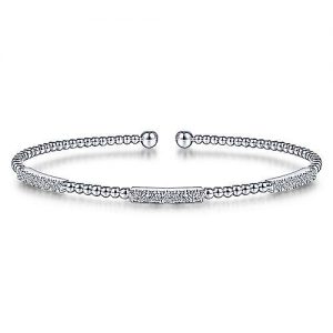14K White Gold Bujukan Bead Cuff Bracelet with Diamond Pavé Stations