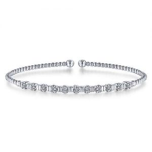 14K White Gold Bujukan Bead Cuff Bracelet with Diamond Stations