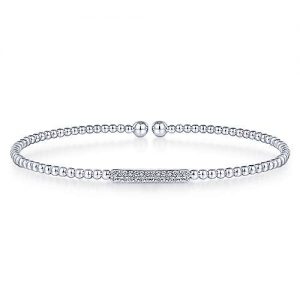 14K White Gold Bujukan Bead Cuff Bracelet with Diamonds