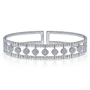 14K White Gold Bujukan Bead Cuff Bracelet with Pavé Diamond Connectors