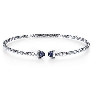 14K White Gold Bujukan Bead Cuff Bracelet with Sapphire Pavé Caps