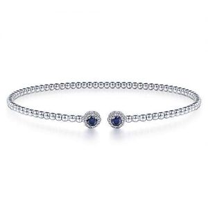 14K White Gold Bujukan Bead Split Cuff Bracelet with Sapphire and Diamond