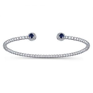 14K White Gold Bujukan Bead Split Cuff Bracelet with Sapphire and Diamond