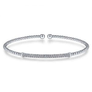 14K White Gold Bujukan Split Cuff Bracelet with Diamond Pavé Bar