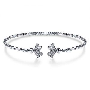 14K White Gold Bujukan Split Cuff Bracelet with Diamond Pavé Fan Caps