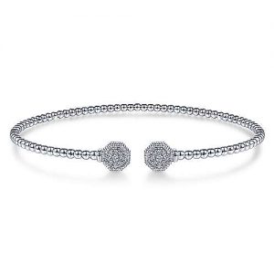 14K White Gold Bujukan Split Cuff Bracelet with Diamond Pavé Hexagon Caps