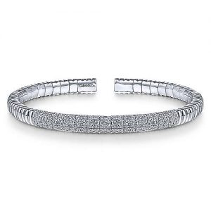 14K White Gold Cuff Bracelet with Diamond Pavé Station