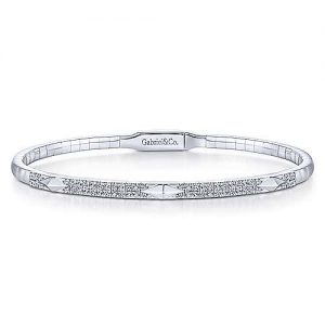 14K White Gold Diamond Bangle with Pyramid Rhombus Stations