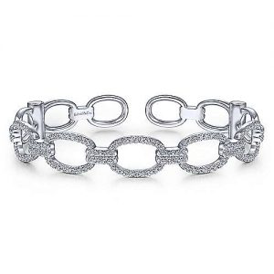 14K White Gold Diamond Pavé Chain Link Cuff Bracelet