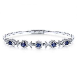 14K White Gold Diamond & Sapphire Bangle