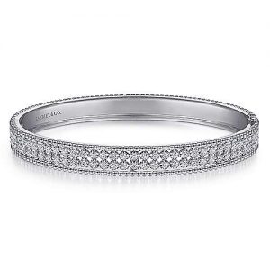 14K White Gold HInged Diamond Bangle