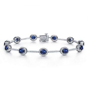 14K White Gold Multi Oval Color Stone Tennis Bracelet - Diamond 