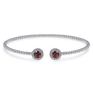 14K White Gold Round Garnet and Diamond Halo Bujukan Bangle