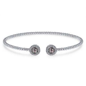 14K White Gold Round Manmade Alexandrite and Diamond Halo Bujukan Bangle
