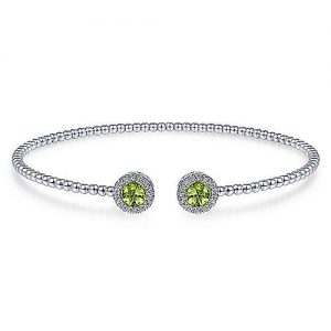 14K White Gold Round Peridot and Diamond Halo Bujukan Bangle