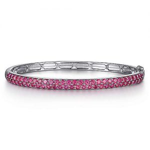 14K White Gold Ruby Bangle