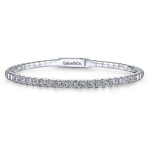 14K White Gold Square Set Diamond Bangle