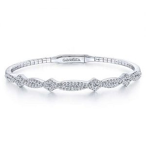 14K White Gold Twisted Diamond Bangle
