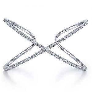 14K White Gold Wide X Diamond Bangle