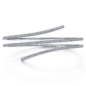 14K White Gold Wraparound Diamond Bangle